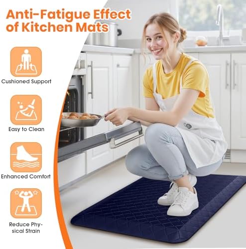 4/5 Inch Extra Thick Kitchen Mats for Floor,Non Slip Anti Fatigue Kitchen Rugs,Waterproof Stain Resistant Sink Mat,Cushioned Standing and Comfort Mats for Office (17"x24" Blue)