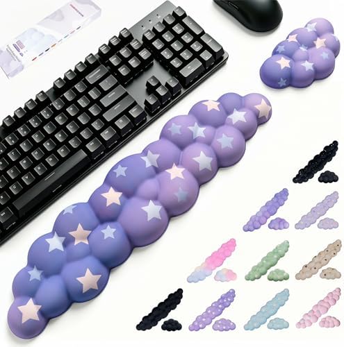 Cloud Wrist Rest for Keyboard & Mouse, Gradient Purple Colorful Star