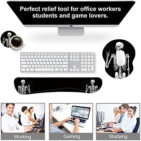 ArtSo Mouse Pad Keyboard Wrist Rest Support Ergonomic, Upgraded Cushion Mousepad Gel Memory Foam Non-Slip Rubber Base Pain Relief & Easy Typing for Home,Office, Human Skeleton Black