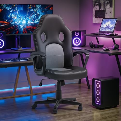Office Gaming Chair High Back Leather Computer Chairs Ergonomic Height Adjustable Racing Game Desk Chair Executive Conference Task Chair (Grey)