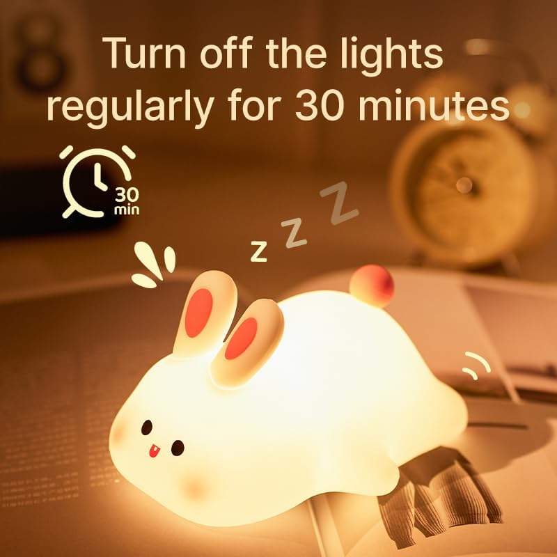 S NMT Cute Rabbit Silicone Night Lights Cartoon Bedroom Lamp for Children's Room Decor, USB Rechargeable Timing Dimming Silicone Sleep Light for Kids, Toddler, Baby