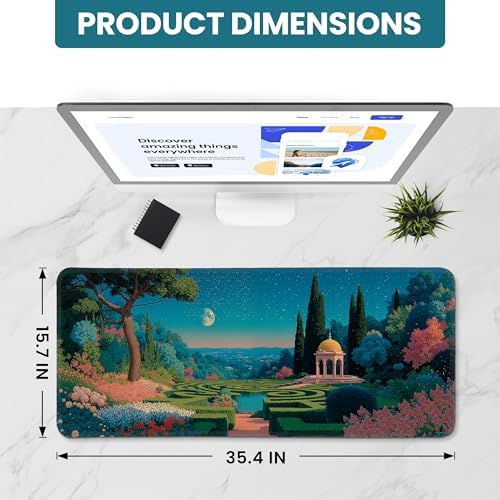 Aesthetic Desk Mat, Cute Classical Garden Desk Pad Protector for Work & Decor, 35.4" x 15.7", Pretty Non-Slip Extended Mouse Pad for Office or Home
