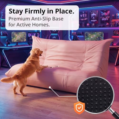 Homall Floor Gaming Chair Boneless Loveseat Couch, Ergonomic Floor Sofa Couch with Cup Holders, Leather Lazy Floor Lounger for Gaming, Reading, Relaxing, Watching TV (Pink)