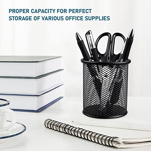 QYH Mesh Pencil Cup for Desk 6 Pack, Black Pen Holder 3.54"x3.93"