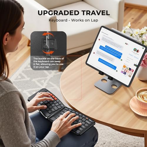 Doci Foldable Bluetooth Keyboard, Split Ergonomic Portable Keyboard for Business Travel, Ultra-Thin Folding Rechargeable Wireless Keyboards Compact for Android iOS Windows Mac Tablet PC Smartphone