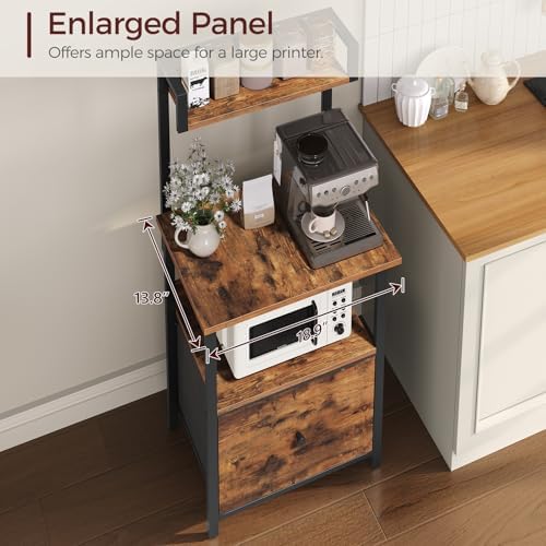 MAHANCRIS Printer Table with Storage, Home Printer Stand with File Cabinet, Fits A4/Letter Size Files, Printer Cabinet with Large Tabletop, Display Shelf, for Home Office, Rustic Brown PTHR3501