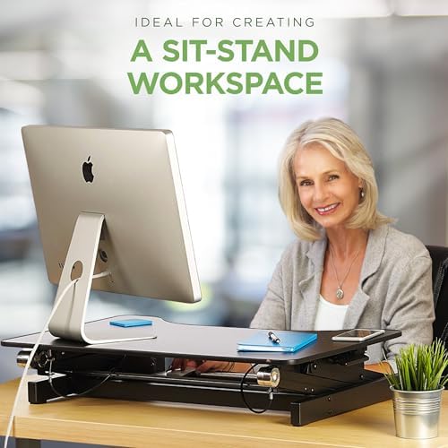 Standing Desk | Desk Riser Classic Stand Up Desk | 32 in Wide Fits 2 Monitors with Retractable Keyboard Tray (Black, 32" Wide)