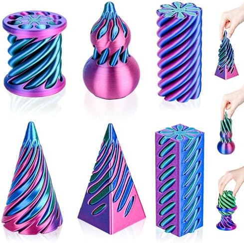 6 Pack 3D Printed Spiral Cone Fidget Toys Rose Red Desk Set