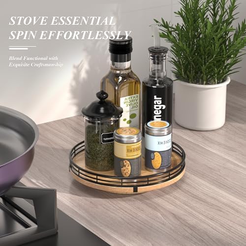 AMH 9-Inch Farmhouse Oak Lazy Susan Cabinet Organizer