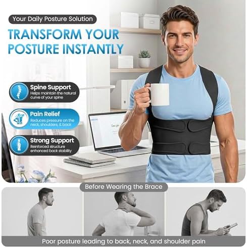 Back Straightener Posture Corrector for Men and Women - Comfortable Full Back Brace Posture Corrector for Daily Wear - Adjustable Shoulder Support Brace for Office, Driving, Study & Back Pain Relief