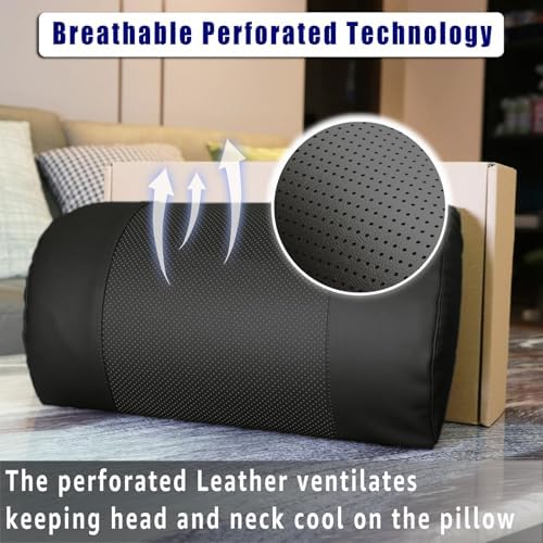 Non-Slip Memory Foam Neck Pillow for Recliner - Adjustable and Breathable Perforated Leather Design in Black, Ideal for Pain Relief at Home, Office, and Travel