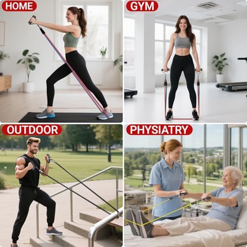 READAEER Resistance Bands, 10-150 LBS Exercise Bands with Handles, Ankle Straps & Door Anchor, Adjustable Workout Bands for Full Body Strength Training, Home, Gym & Travel