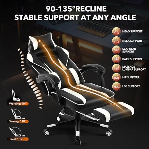Big and Tall Office Chair, High Back Leather Gaming Chair with Footrest, Ergonomic Computer Chair w/Lumbar Support & Headrest, 360° Swivel Base & Height Adjustable Executive Chairs for Home/Offices