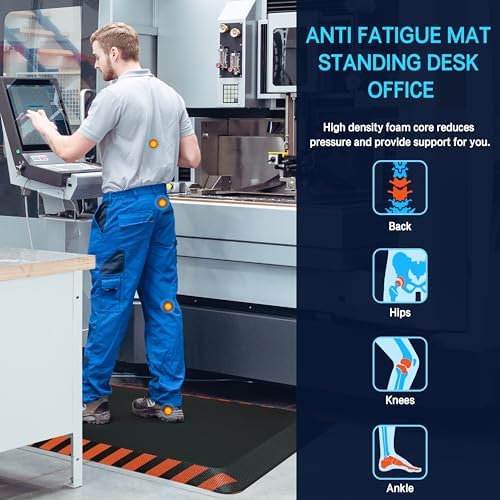 FEATOL Anti Fatigue Mat Industrial, Ergonomic Standing Floor Mat for Work for Stand -Safety Support for Leg & Back Pain(Orange Border, 20" x 59", 2PC)
