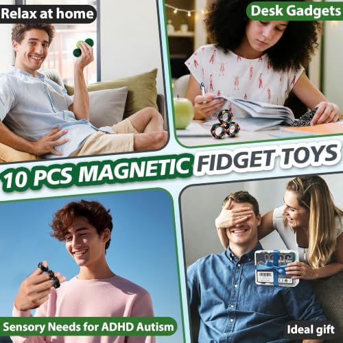 10 Pcs Magnetic Fidget Toys for Adults Teens Metal Sensory Toy Cool Gadgets