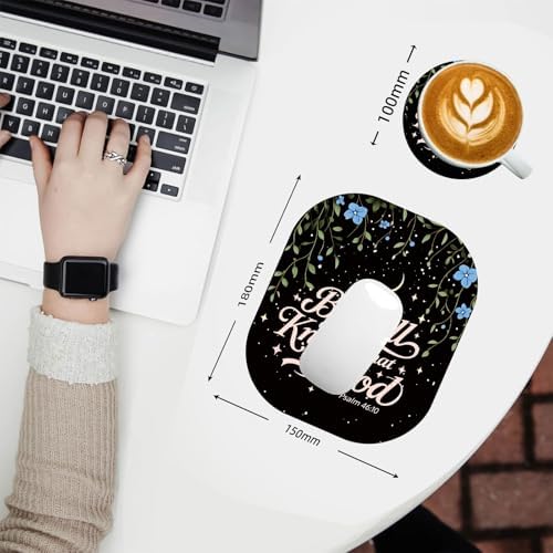 Small Mouse Pad，Mini Mouse Pad 6 x 7 Inch，for Laptop Keyboard Tray Wireless Mouse Home Office Travel，with Non-Slip Rubber Base, Waterproof Mouse Mat，Psalm 46:10 Floral