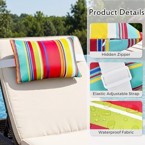 Striped Outdoor Chaise Lounge Head Pillow 11"x16" Set of 2