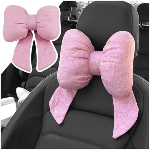 Cute Bow Car Headrest Pillow,Comfortable & Skin-Friendly Car Neck Pillow