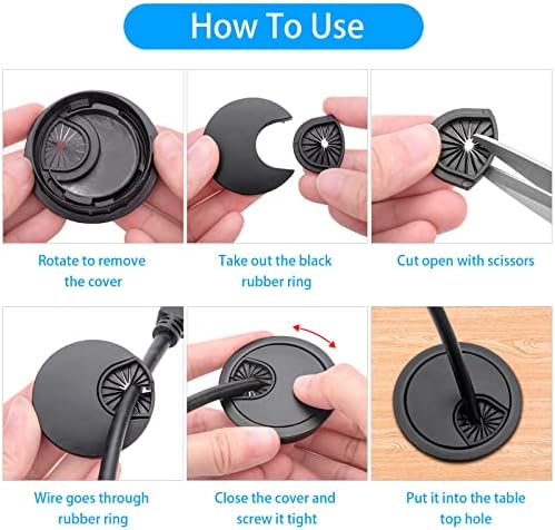 Desk Grommet, 2 Inch Metal Desk Cable Grommet, Black, 4 Pack