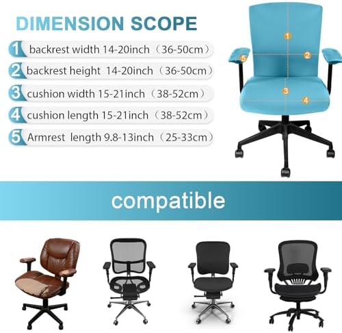 Tallew 4 Pcs Office Chair Covers Set Computer Universal Protective Stretchable Chair Seat Covers Desk Armrest Cover Slipcovers Pads Office Cushion Backrest for Rotating(Regular,Sky Blue)