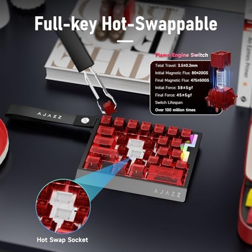 AJAZZ AK029 Magnetic Switch One Handed Gaming Keyboard, Hall Effect Rapid Trigger Mechanical Keypad with SOCD & DKS, 8KHz Polling Rate, 29 Keys Mini Ergonomic Gaming Keyboard for FPS Gamers, PC