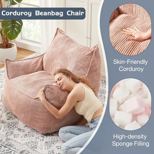 EBENCHICO Giant Bean Bag Chair for Adults, Corduroy Large Bean Bag Chairs for Teens with Armrests, Comfy Adult BeanBag Chair Sofa Couch with Filler Included for Bedroom Living Room