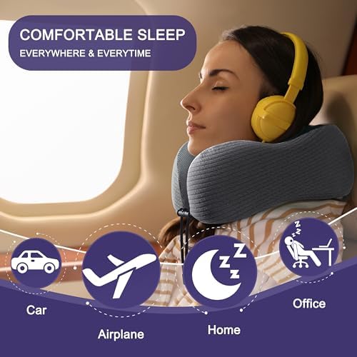 napfun Neck Pillow for Travel, Memory Foam Airplane Pillow, Dark Gray