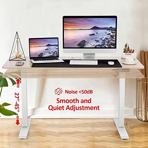 Electric Standing Desk Adjustable Height, 55'' x 24'' Stand up Desk with Outlets and 2 USB Ports,4 Caster, 27''-46'' Lifting Range, Spacious Computer Workstation for Home Office(Oak)