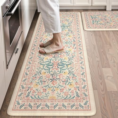 Collive Kitchen Rugs Sets of 2 Cushioned Anti Fatigue, 20"x47"+20"x32"