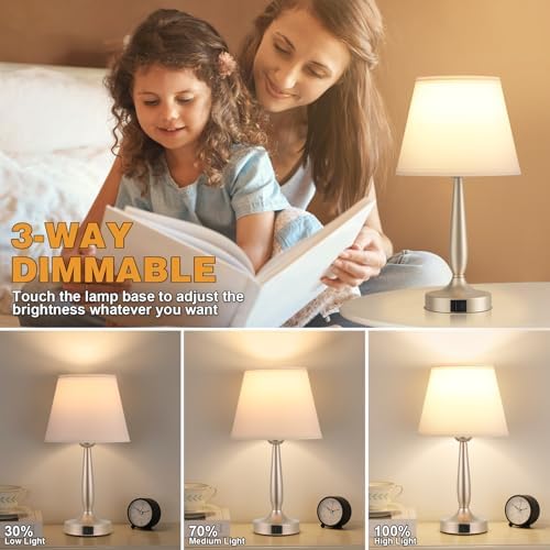 Kakanuo Touch Table Lamp for Bedroom, Small Bedside Lamp with USB C Charging Port, 3 Way Dimmable Touch Control Nightstand Lamp for Living Room, White Shade and Champagne Gold Base