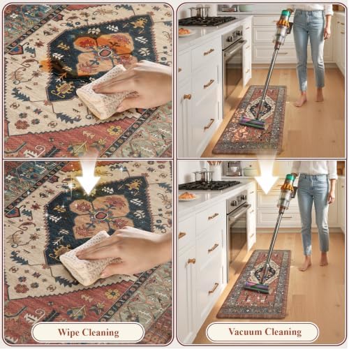 KIMODE Anti Fatigue Kitchen Mats for Floor 2 Piece, Farmhouse Kitchen Rugs, Non Slip Waterproof Kitchen Floor Mats, Memory Foam Standing Mats for Sink Laundry Office Desk Red 20"x71"+20"x32"