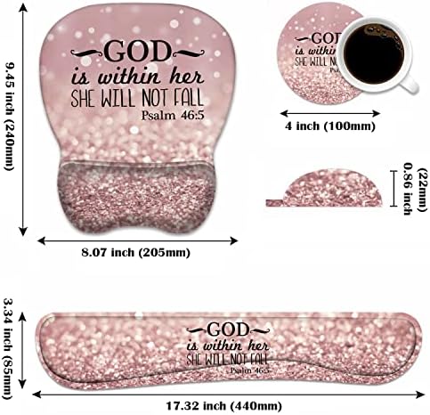 Ergonomic Mouse Pad Wrist Support and Keyboard Wrist Rest Set with Coasters, Non-Slip PU Base, Easy Typing & Pain Relief, Perfect for Home Office Working Studying, Bible Verse Psalm 46:5