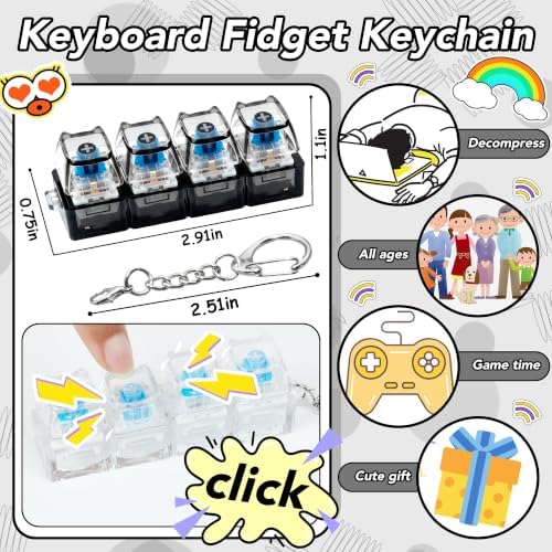 2 PCS Clear & Black Keyboard Fidget Toy, Cat Shape Keyboard Fidget Keychain 4-in-1 Keyboard Decompression Button Finger Clicker Toys, Cute Button Stress Relief Fidget Gifts to Relief Stre (Cat)