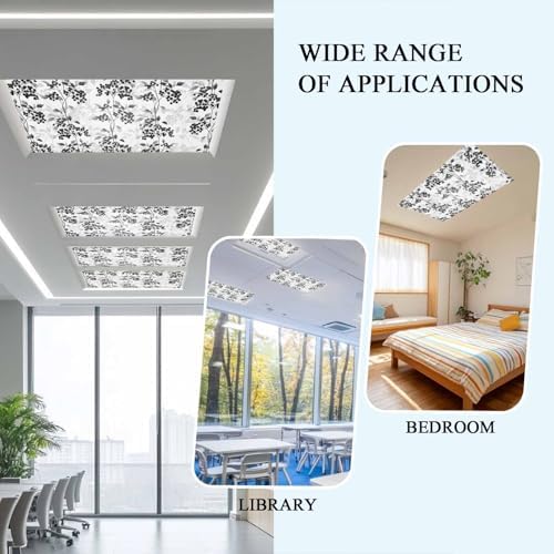 Black Grey Magnetic Fluorescent Light Covers for Ceiling Lights 2 x 4 Feet,Spring Modern Herb Flower Floral Plant Office Classroom Kitchen Drop Ceiling Light Covers Lighting Filters Shade 2 Packs