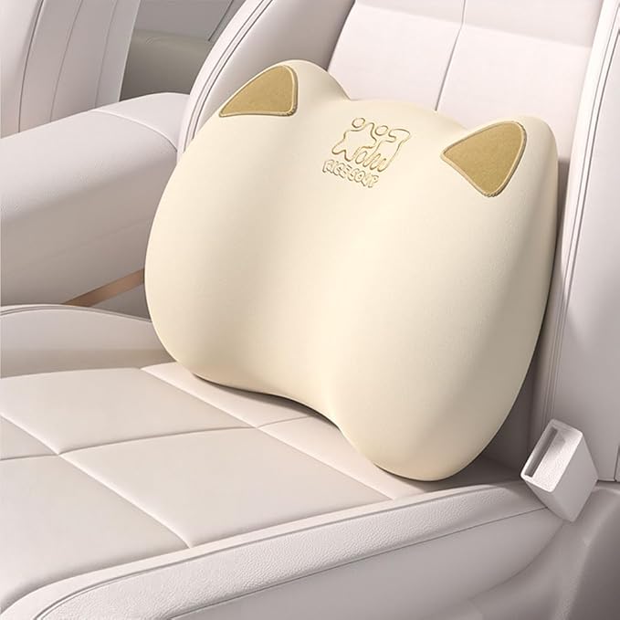 Latex Car Lumbar Support Pillow, Ergonomic Car Back Cushion, Car Seat Back Support for Driving Lower Back Pain Relief Waist Pillow (Beige)