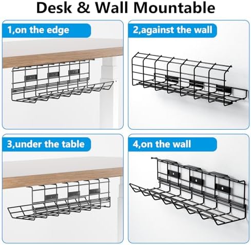DELAMU 1 Pack Under Desk Cable Management Tray, Black