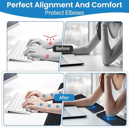 L-Shaped Desk Elbow Pad for Desk, 2-Piece Ergonomic Desk Edge Cushion, PU Leather Elbow Support Padding with Non-Slip, Wrist Comfort Support for Office Home, Office Desk Accessories