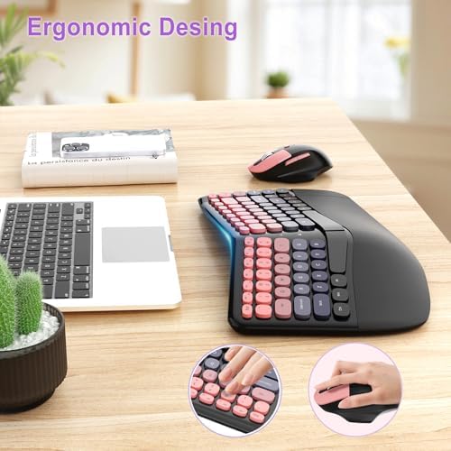 Ergonomic Wireless Keyboard Mouse, Mechanical Gaming Set with Wrist Rest