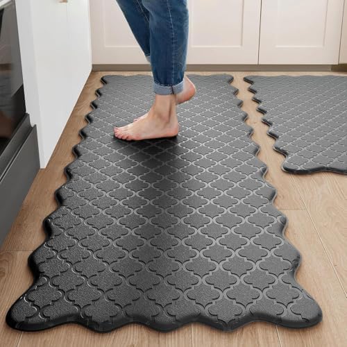 ZYFAB Anti Fatigue Kitchen Mats for Floor PVC Cushioned Standing Desk Mat Non-Slip Kitchen Rug Waterproof Floor Mat for Office Kitchen Sink,Black,50 * 80cm