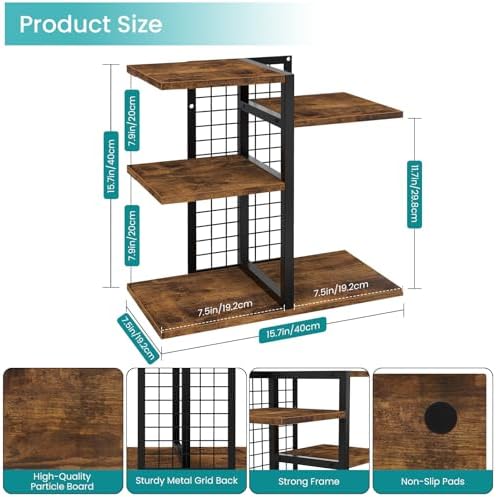 ELITEROO Desktop Shelf Organizer, 4-Tier Wooden Desk Bookshelf, Small Tabletop Book Shelf, Adjustable Display Rack for Home, Office, Dorm, Rustic Brown