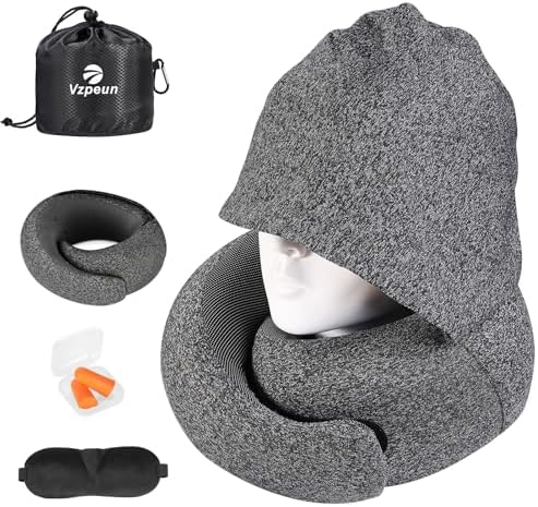 Travel Pillow - Hooded Neck Pillow Airplane Memory Foam Filling