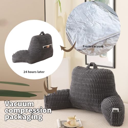 Large Reading Pillow for Sitting Up with Arms,Gray Corduroy