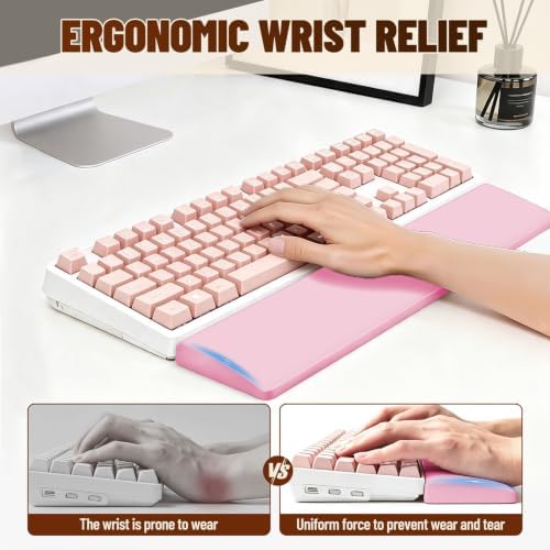 17 Inch Silicone Keyboard Wrist Rest, 0.59 Inch Thick Ergonomic Wrist Support for Full Size Mechanical & Membrane Keyboards, Honeycomb Non-Slip Pad for Office Gaming (Pink)