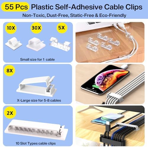 [313Pcs] Cable Management Kit, Reusable Computer Desk Cord Organizer, White