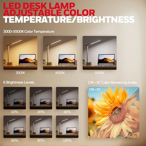 Honeywell LED Desk Lamp, Sunturalux™ Grey Desk Lamps for Home Office USB