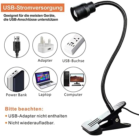 YMCRLUX Zoomable LED Reading Lights for Bed Headboard, Clip on Spotlight Lamp for Desk, Dorm Bed, Dimmable USB Clamp Book Light with Flexible Gooseneck, Adjustable Beam Angle 15°-80°