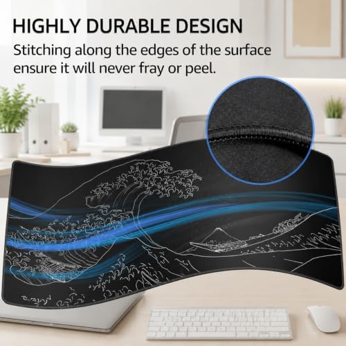 KTRIO Large Gaming Mouse Pad, Desk Mat, 31.5 x 11.8 in, Kanagawa Wave, XL