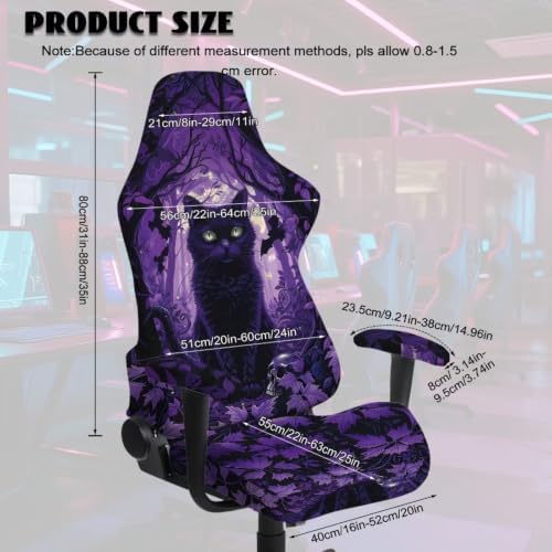Purple Forest Black Cat Witchy Gaming Chair Cover Stretchable Game Chair Slipcovers with 2 Armrest Covers, Scratch-Proof Gamer Desk Chair Covers for Computer Office Seat