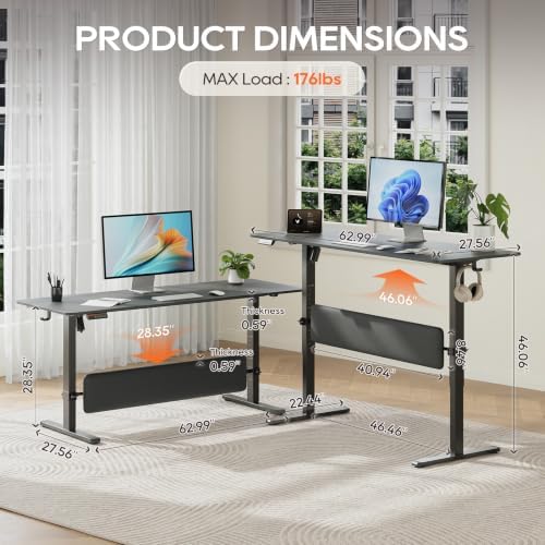 63" x 28" Large Electric Standing Desk with Adjustable Footrest, Black