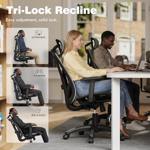 ELABEST Mesh Office Chair,Ergonomic Computer Desk Chair,Sturdy Task Chair- Adjustable Lumbar Support & Armrests,Tilt Function,Comfort Wide Seat,Swivel Home Office Chair (Eucalyptus)